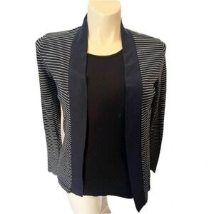 J CREW OPEN FRONT LOOKS CARDIGAN NAVY BLUE AND WHITE STRIPED SWEATER